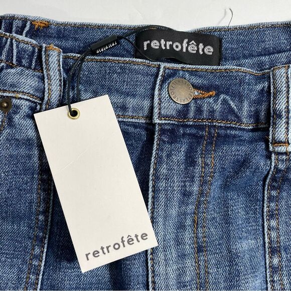 NWT Retrofête Carter Pant Jeans in Dark Bluejay Size 26 High Rise Barrel Jogger - Picture 10 of 13